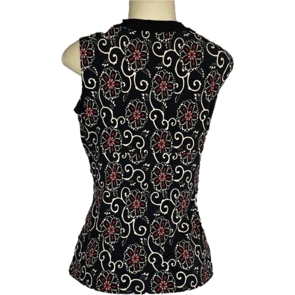 Perception Concept M Black Red Floral Medallion Print Sleeveless V-Neckline Top - Picture 4 of 7